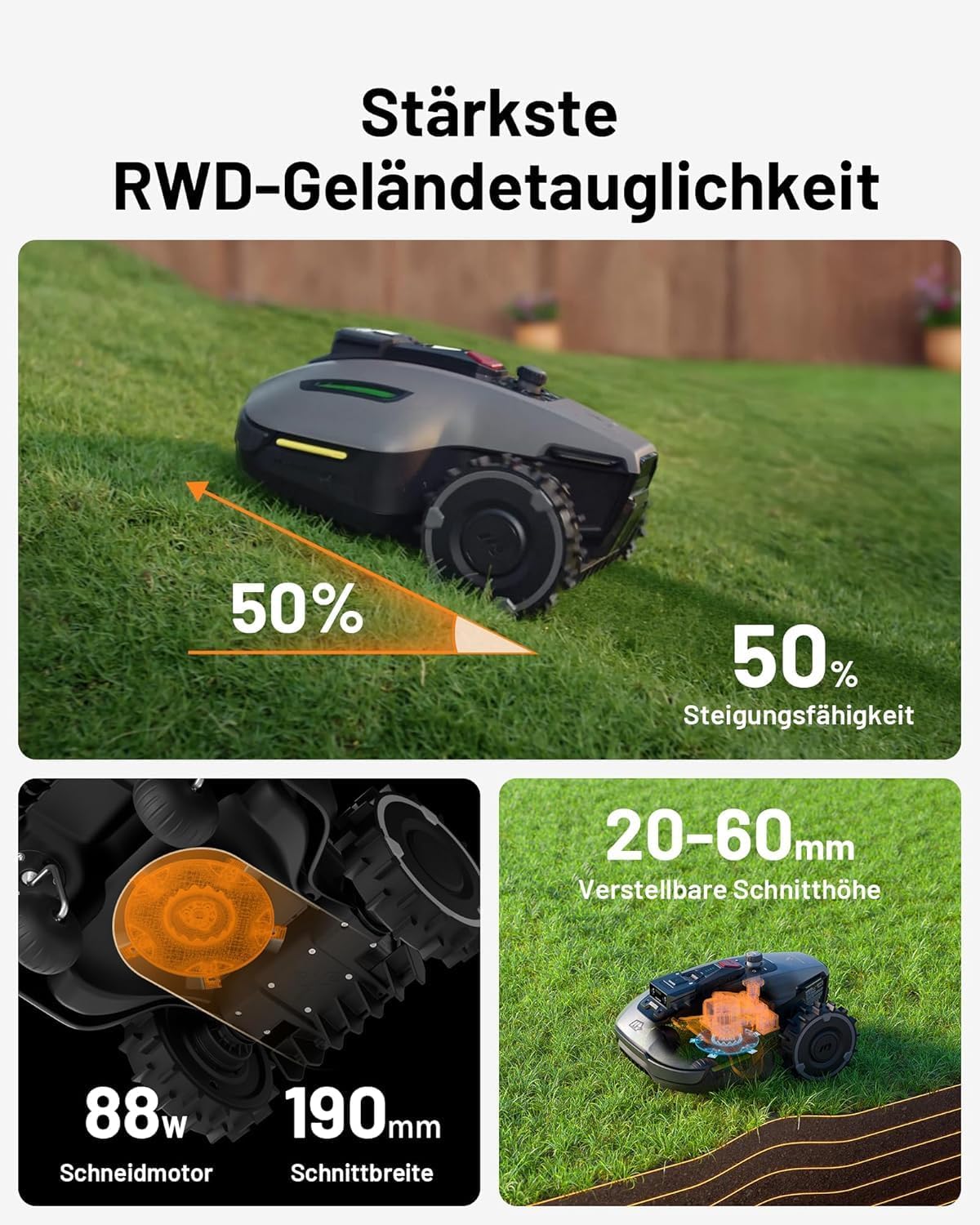 Mammotion YUKA Mini 700 Mähroboter mit Garage – Kabelloses Rasenmähen mit KI-Navigation & NetRTK+ Vision-System