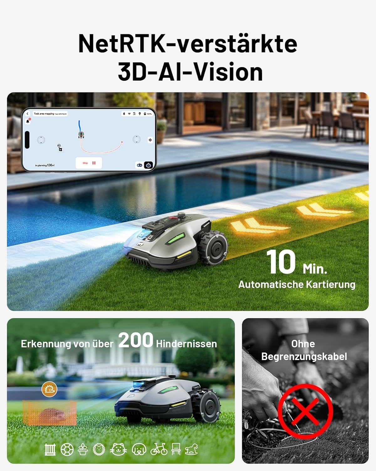 Mammotion YUKA Mini 700 Mähroboter mit Garage – Kabelloses Rasenmähen mit KI-Navigation & NetRTK+ Vision-System
