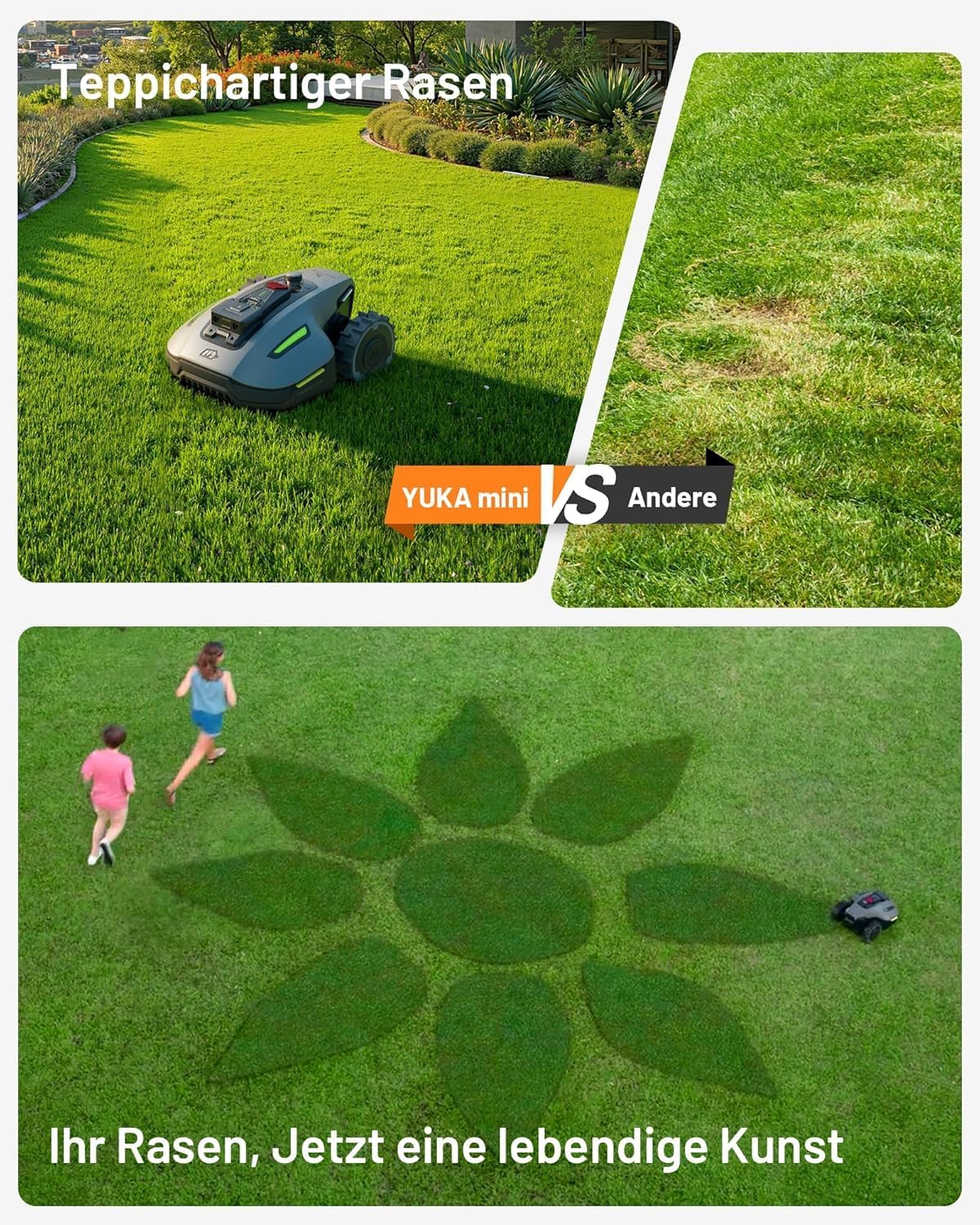 Mammotion YUKA Mini 700 Mähroboter mit Garage – Kabelloses Rasenmähen mit KI-Navigation & NetRTK+ Vision-System