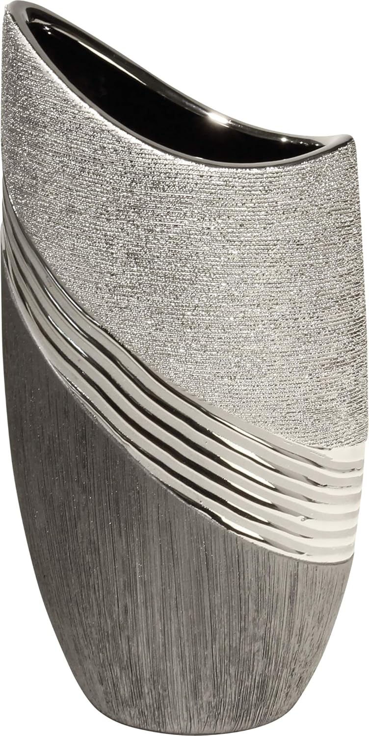 Moderne Deko-Vase aus Keramik in Silber & Grau